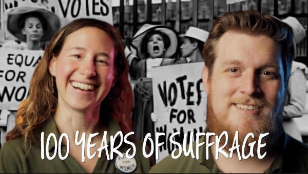 Renee Saba and Malcolm Cottle discuss women's suffrage in a YouTube video