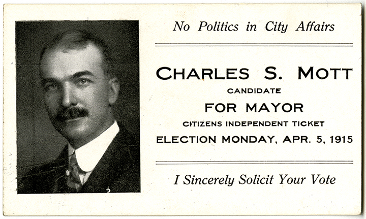 A business card from when C.S. Mott ran for mayor