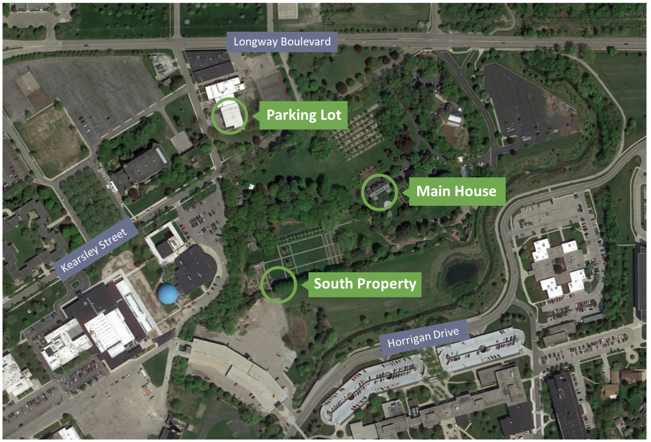 Overhead image of the Applewood property showing where master plan projects are occurring