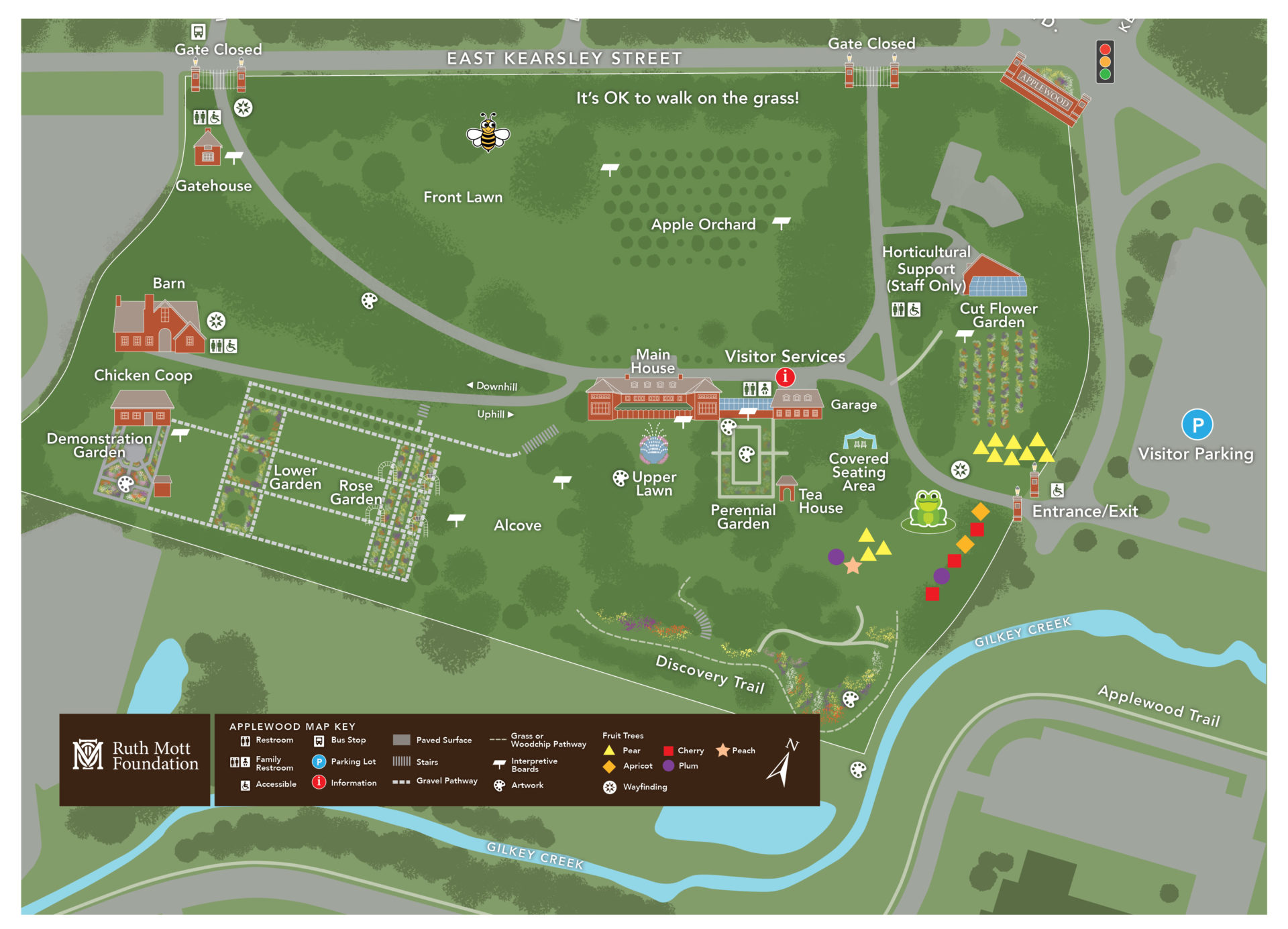 A digital map of the grounds of Applewood Estate, including walking paths, historic buildings, gardens and other highlights.